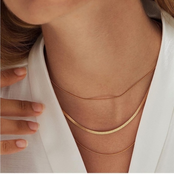 GOLD 14k Gold Plated 3pc Herringbone Necklace Set - Picture 2 of 3